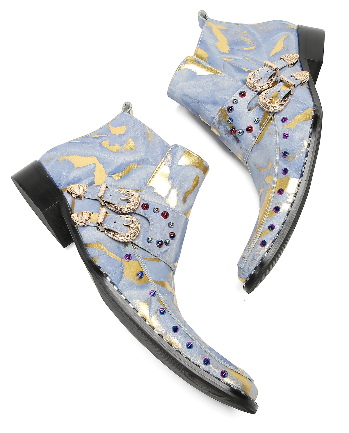 Mens Double Buckle Fashion Casual Coloful Beads Ankle Boots