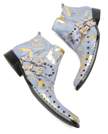 Mens Double Buckle Fashion Casual Coloful Beads Ankle Boots