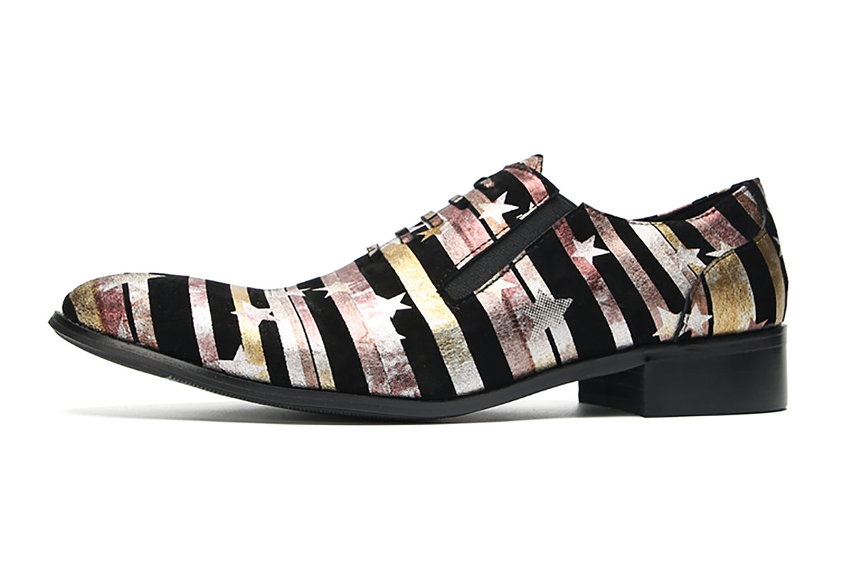 Mens Slip On Casual Dress Leather Star Stripes Loafers