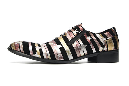 Mens Slip On Casual Dress Leather Star Stripes Loafers