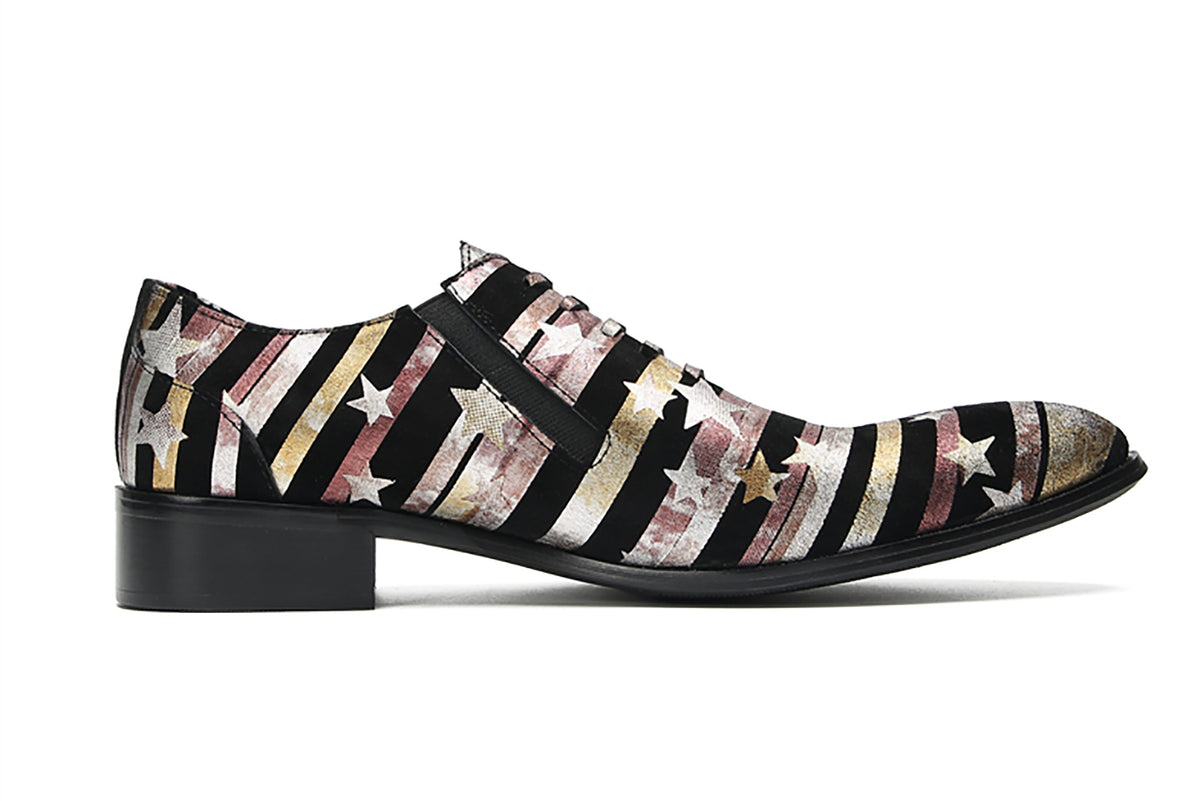 Mens Slip On Casual Dress Leather Star Stripes Loafers