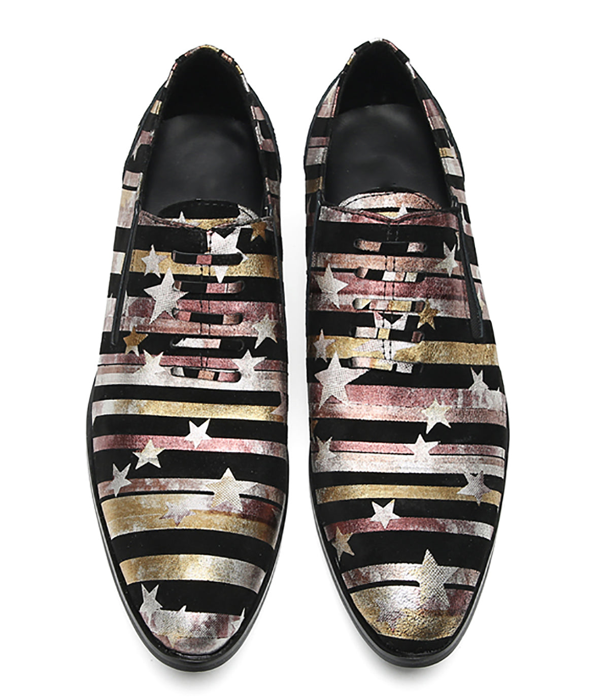Mens Slip On Casual Dress Leather Star Stripes Loafers