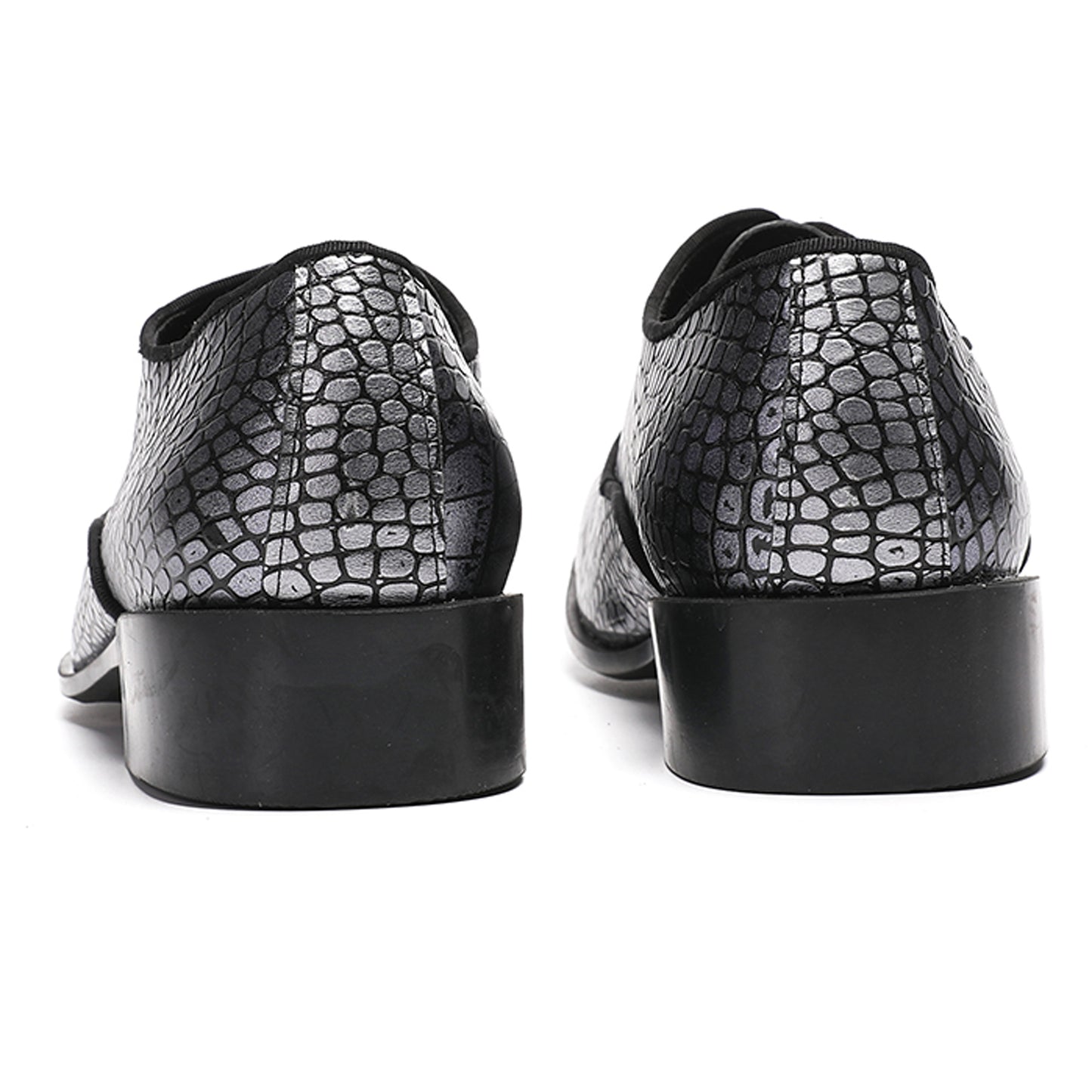 Mens Handmade Crocodile Embossed Square Metal Toe Top-Grain Leather Oxfords