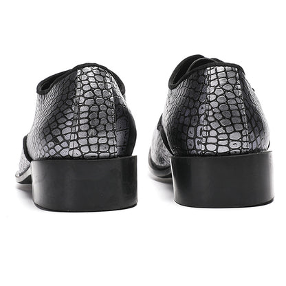 Mens Handmade Crocodile Embossed Square Metal Toe Top-Grain Leather Oxfords