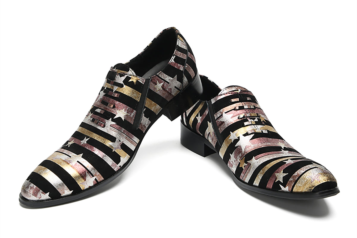 Mens Slip On Casual Dress Leather Star Stripes Loafers