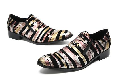 Mens Slip On Casual Dress Leather Star Stripes Loafers