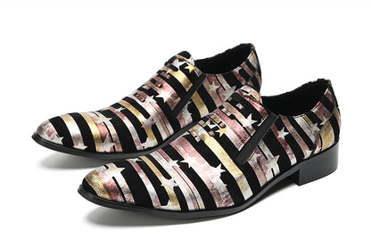 Mens Slip On Casual Dress Leather Star Stripes Loafers