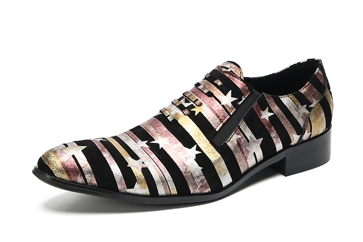 Mens Slip On Casual Dress Leather Star Stripes Loafers