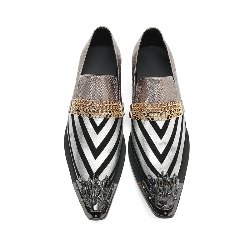 Mens Metal-Tip Pointed Toe Genuine Leather Horsebit Western Loafers