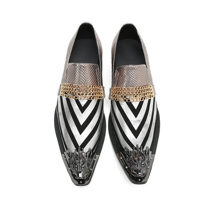 Mens Metal-Tip Pointed Toe Genuine Leather Horsebit Western Loafers