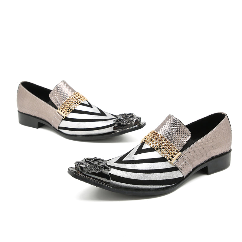 Mens Metal-Tip Pointed Toe Genuine Leather Horsebit Western Loafers