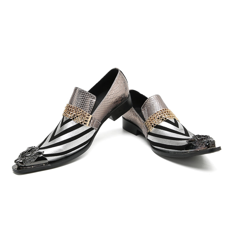 Mens Metal-Tip Pointed Toe Genuine Leather Horsebit Western Loafers
