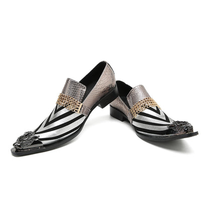 Mens Metal-Tip Pointed Toe Genuine Leather Horsebit Western Loafers