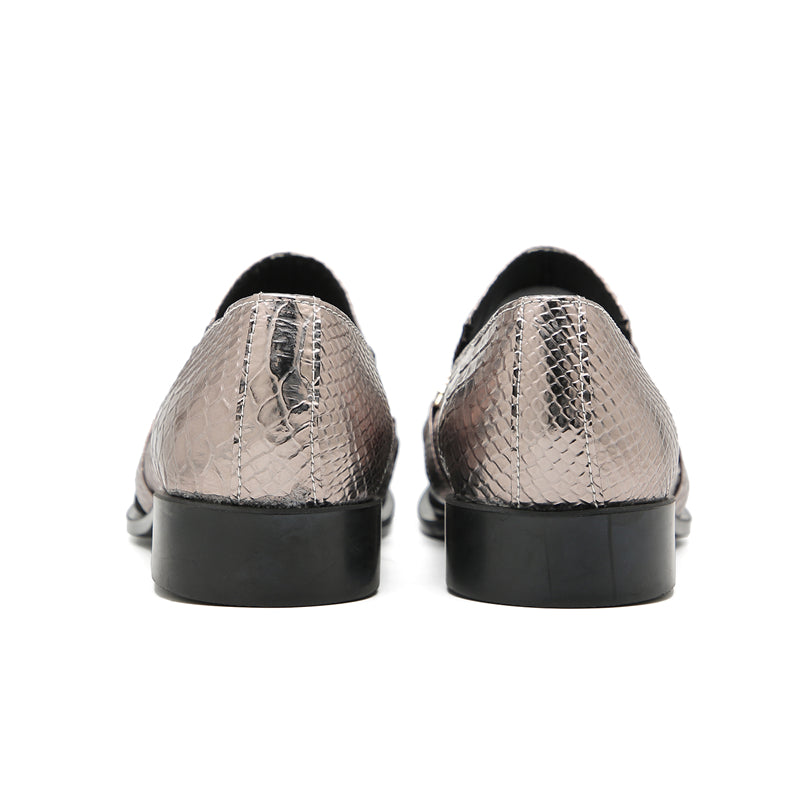 Mens Metal-Tip Pointed Toe Genuine Leather Horsebit Western Loafers