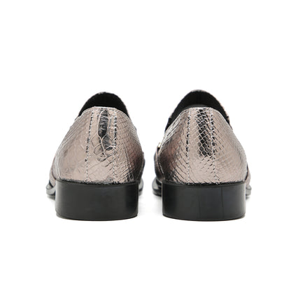 Mens Metal-Tip Pointed Toe Genuine Leather Horsebit Western Loafers