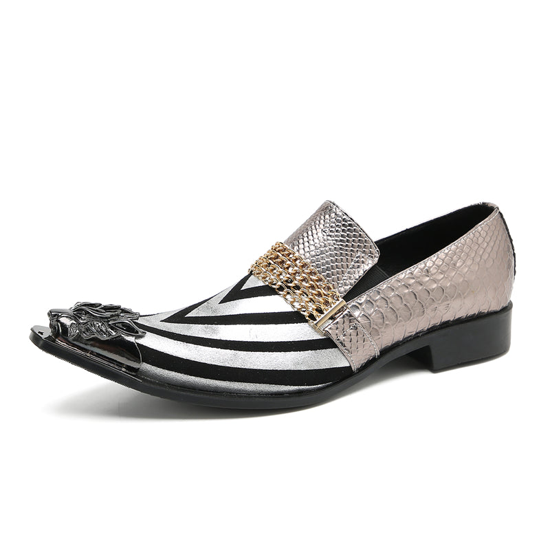 Mens Metal-Tip Pointed Toe Genuine Leather Horsebit Western Loafers
