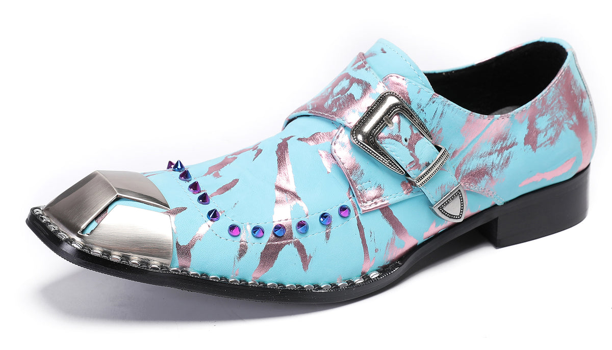 Mens Party Metal Sqaure Toe Monk Strap Colorful Beads Western Loafers