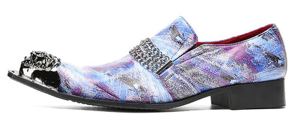 Mens Genunie Leather Slip On Metal Tip Toe Chain Western Loafers