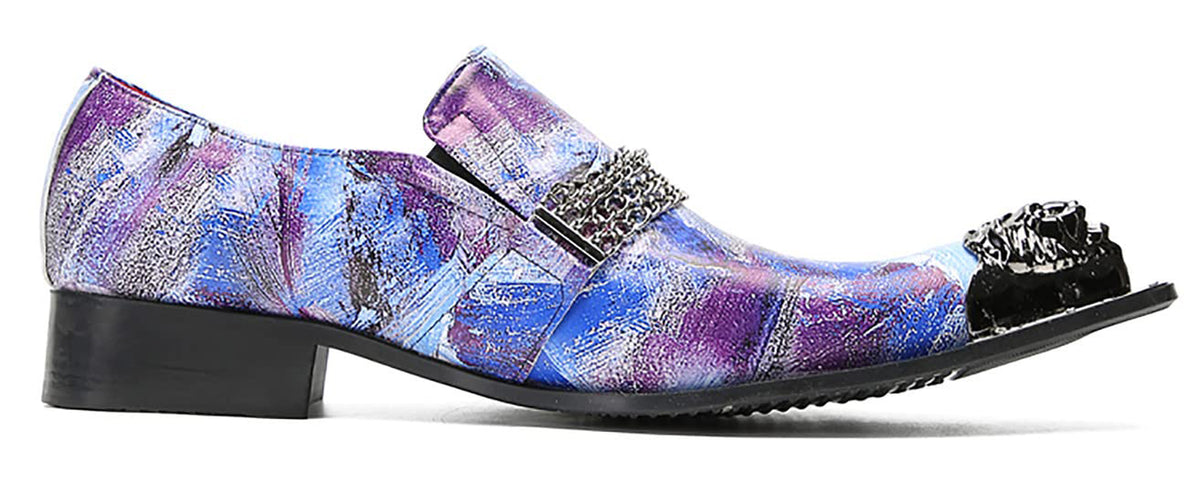 Mens Genunie Leather Slip On Metal Tip Toe Chain Western Loafers