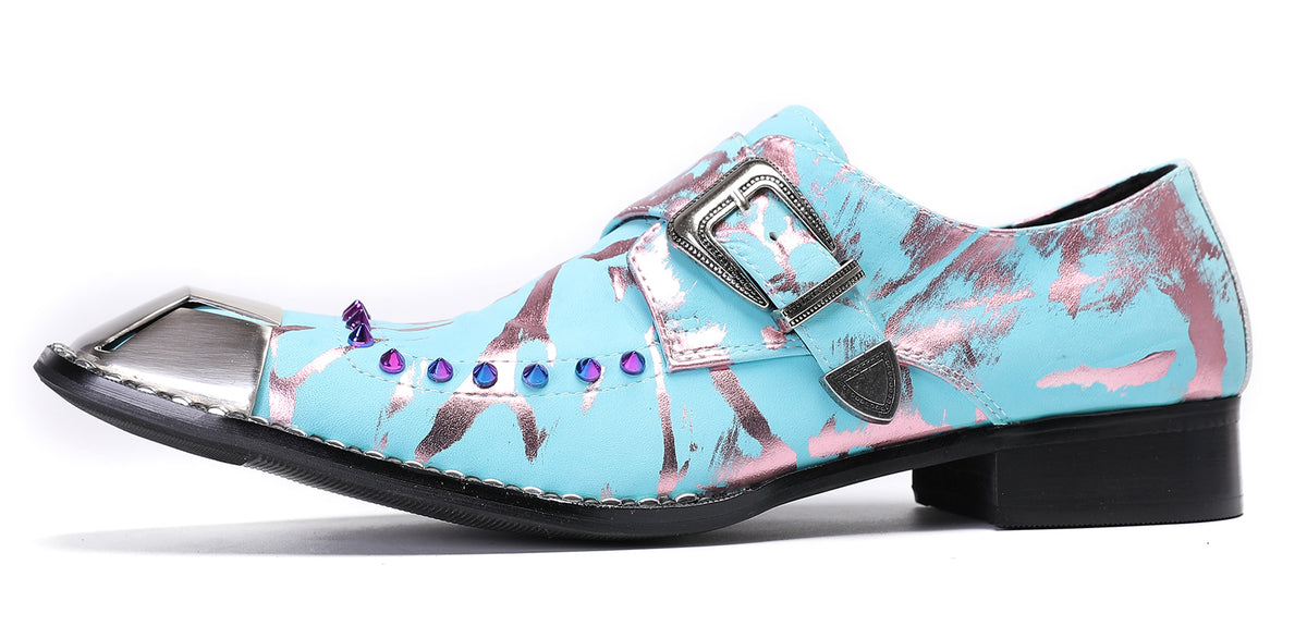 Mens Party Metal Sqaure Toe Monk Strap Colorful Beads Western Loafers