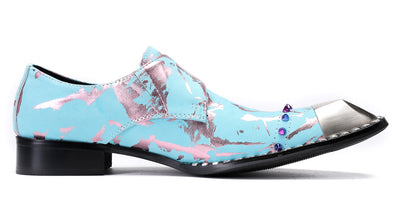 Mens Party Metal Sqaure Toe Monk Strap Colorful Beads Western Loafers