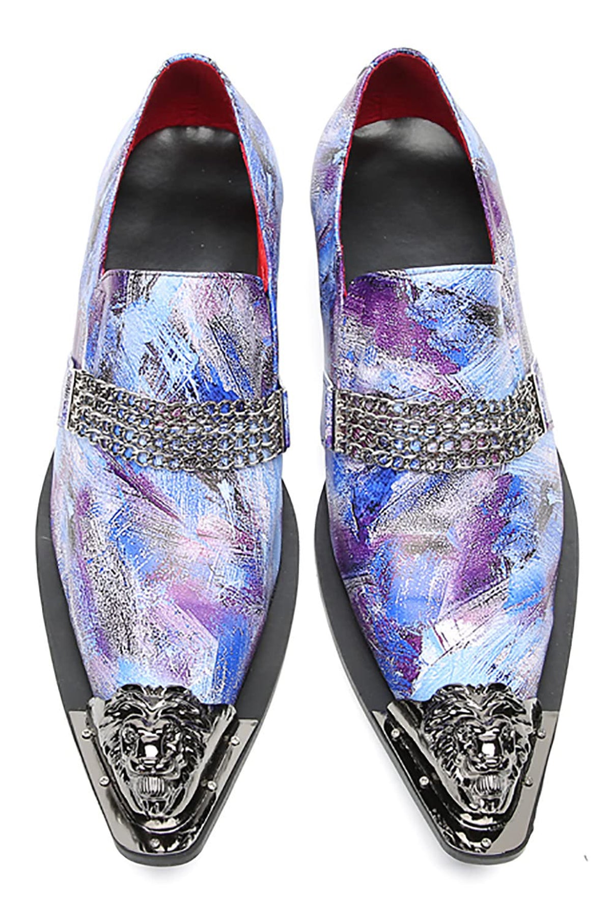 Mens Genunie Leather Slip On Metal Tip Toe Chain Western Loafers