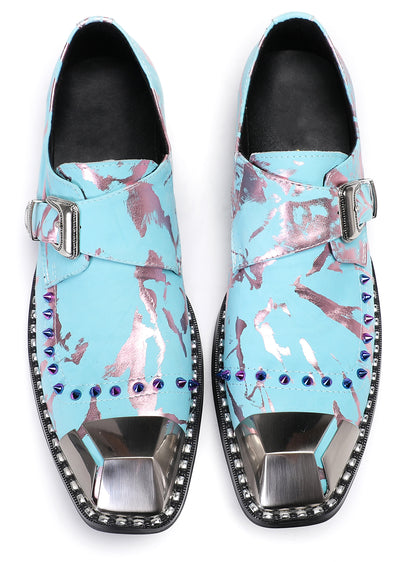 Mens Party Metal Sqaure Toe Monk Strap Colorful Beads Western Loafers