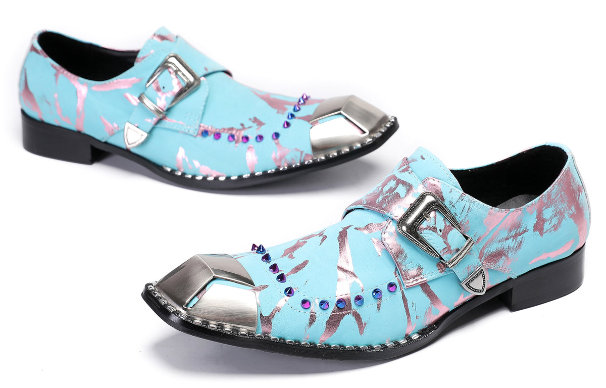 Mens Party Metal Sqaure Toe Monk Strap Colorful Beads Western Loafers