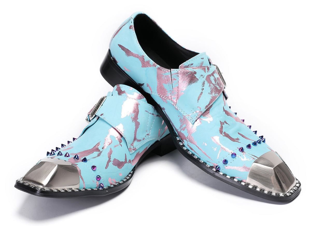 Mens Party Metal Sqaure Toe Monk Strap Colorful Beads Western Loafers
