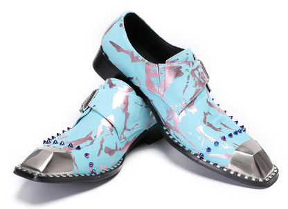 Mens Party Metal Sqaure Toe Monk Strap Colorful Beads Western Loafers