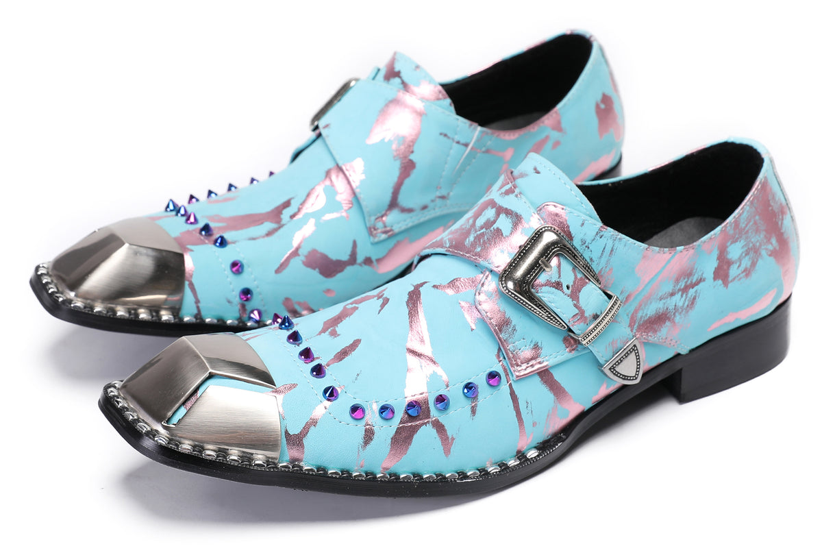 Mens Party Metal Sqaure Toe Monk Strap Colorful Beads Western Loafers