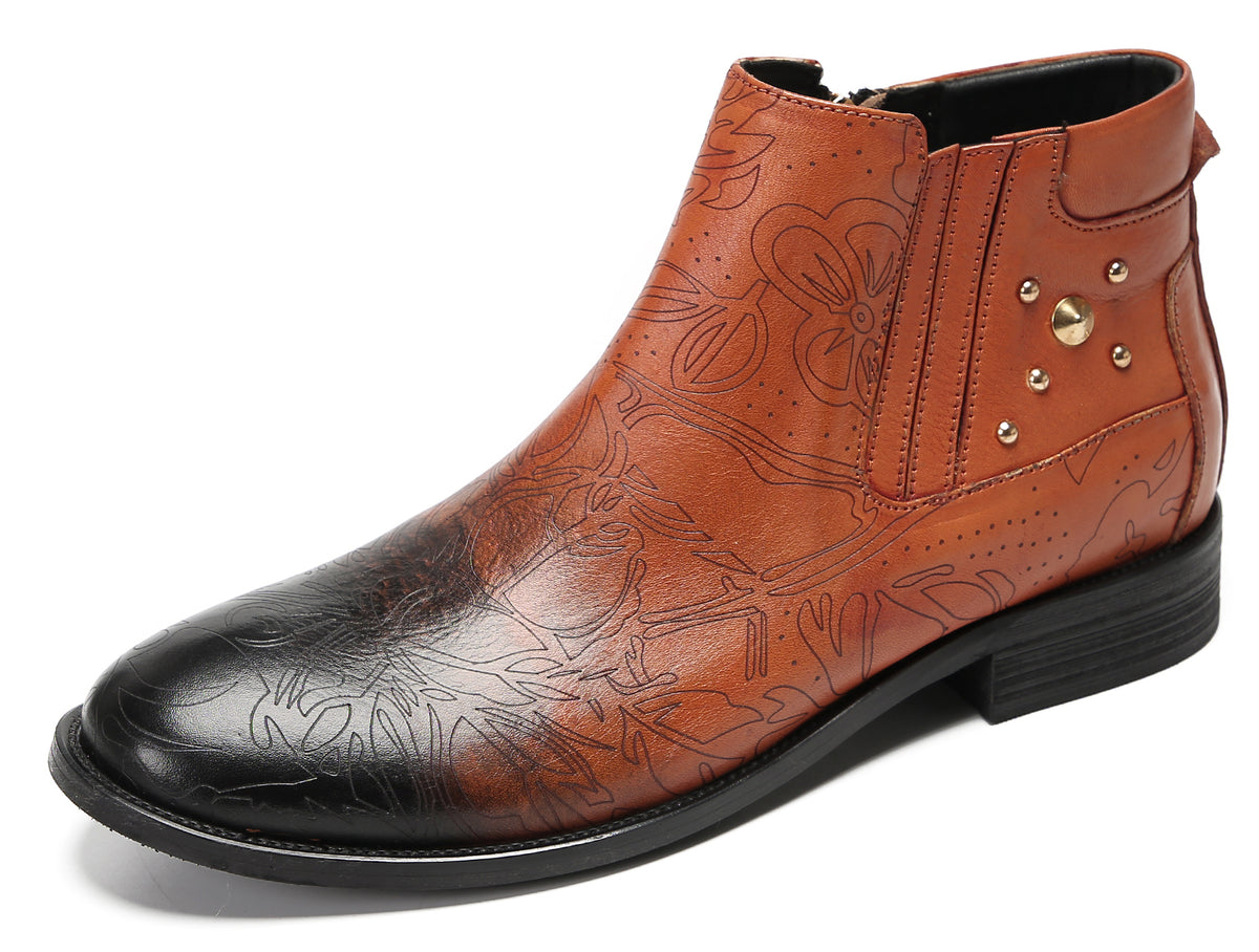 Mens Genuine Leather Zipper Beads Prom Casual Dress Ankle Boots
