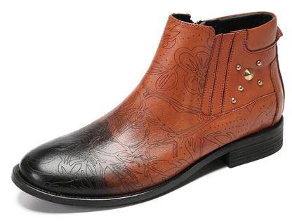 Mens Genuine Leather Zipper Beads Prom Casual Dress Ankle Boots