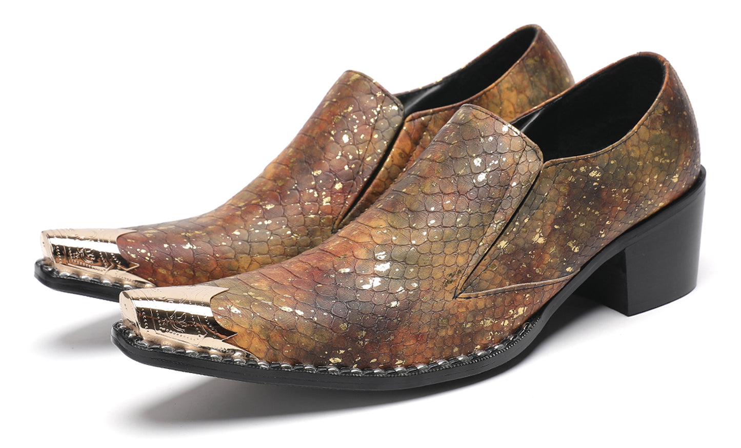 Mens Exotic Snakeskin Leather Slip-On Western Loafers