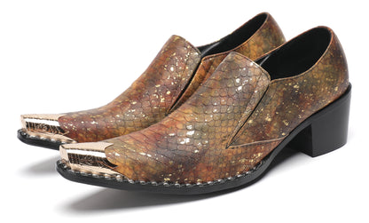 Mens Exotic Snakeskin Leather Slip-On Western Loafers