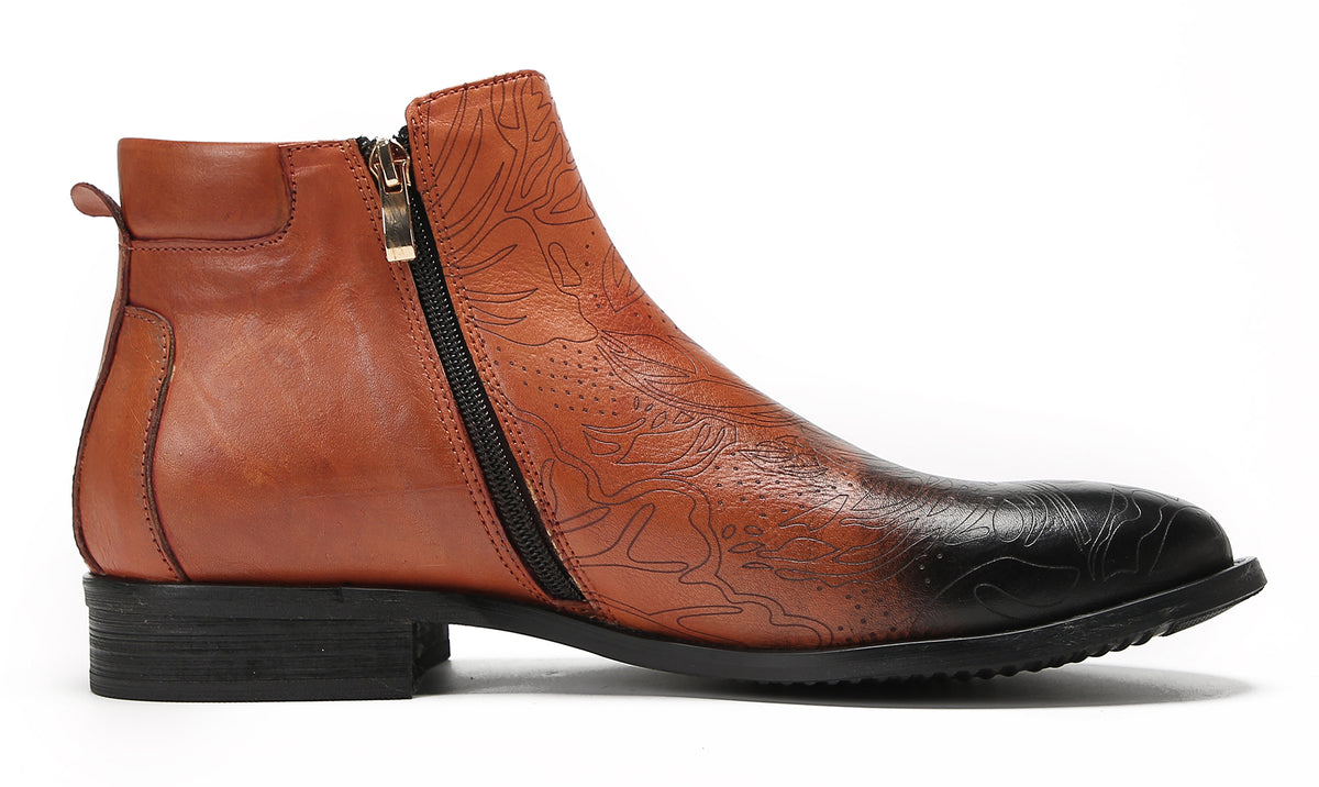 Mens Genuine Leather Zipper Beads Prom Casual Dress Ankle Boots