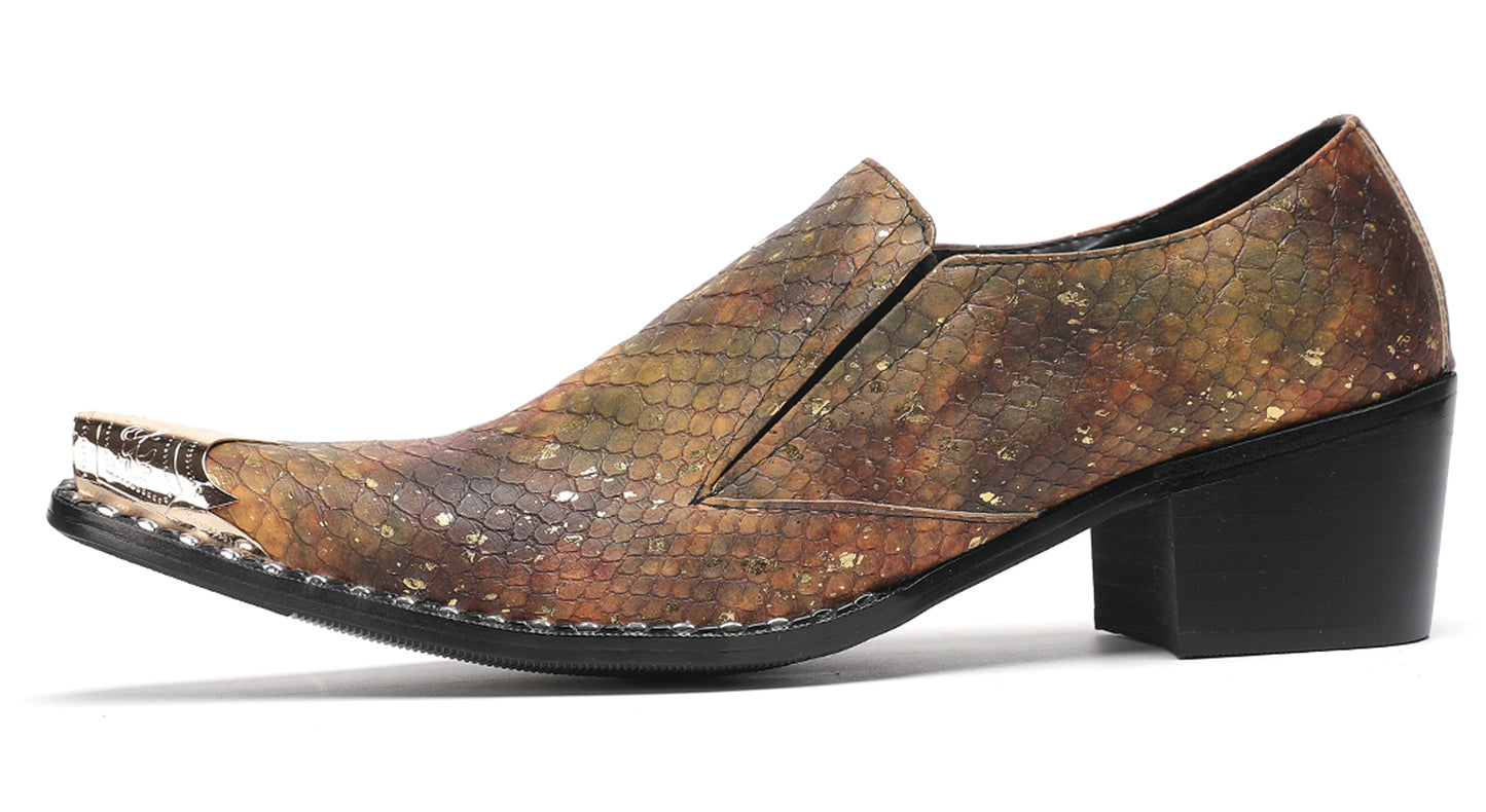 Mens Exotic Snakeskin Leather Slip-On Western Loafers
