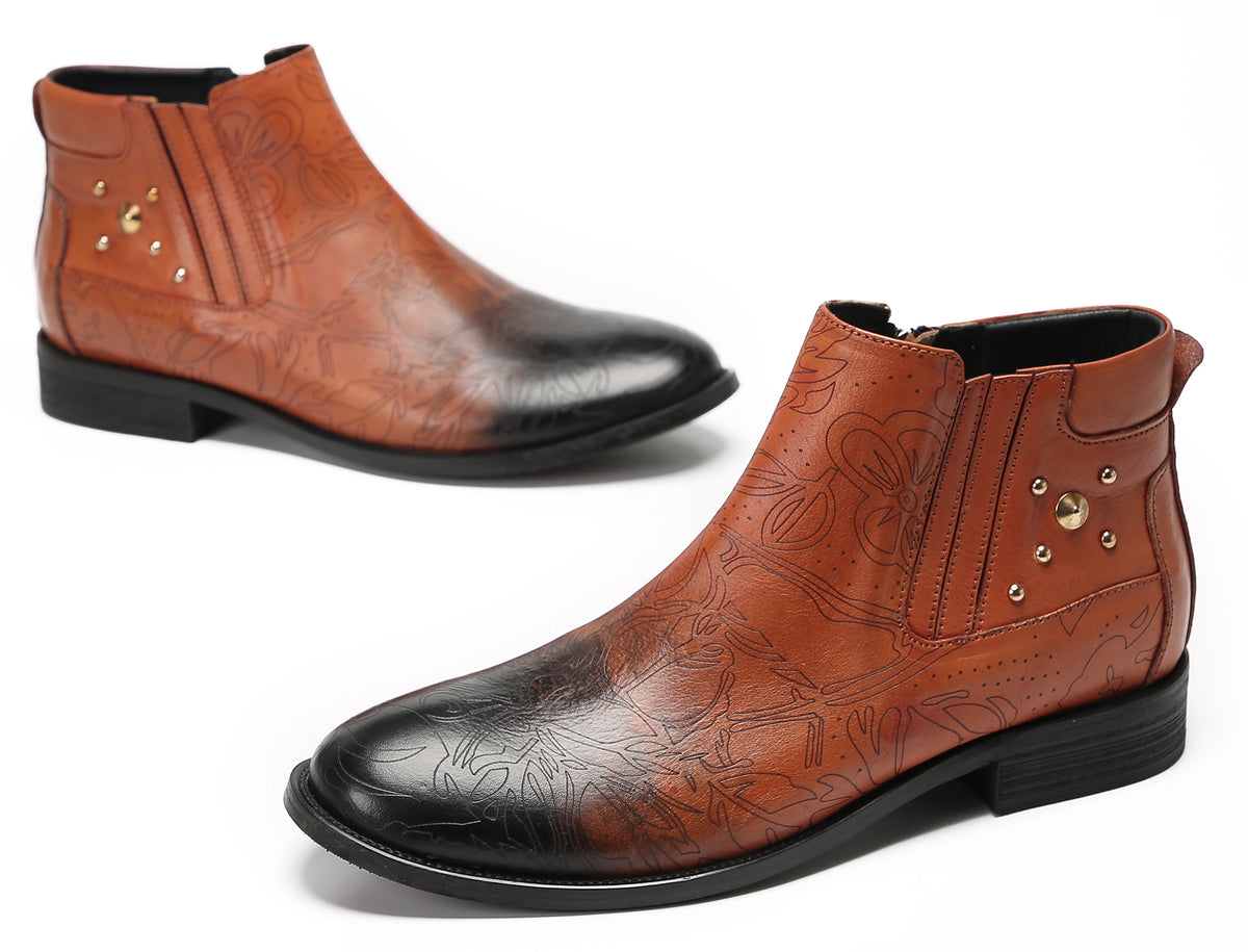 Mens Genuine Leather Zipper Beads Prom Casual Dress Ankle Boots