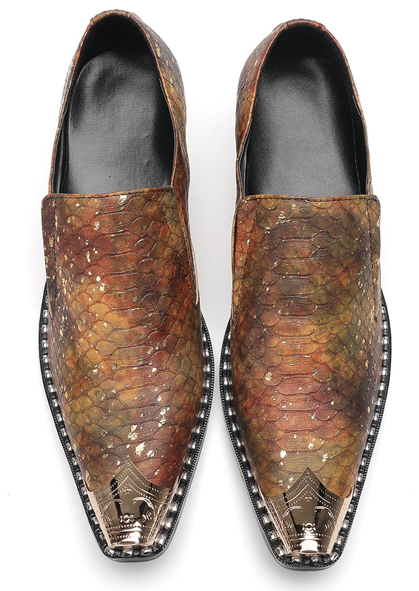 Mens Exotic Snakeskin Leather Slip-On Western Loafers