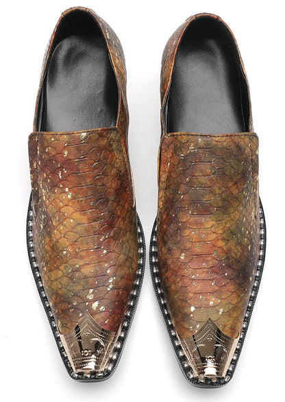 Mens Exotic Snakeskin Leather Slip-On Western Loafers