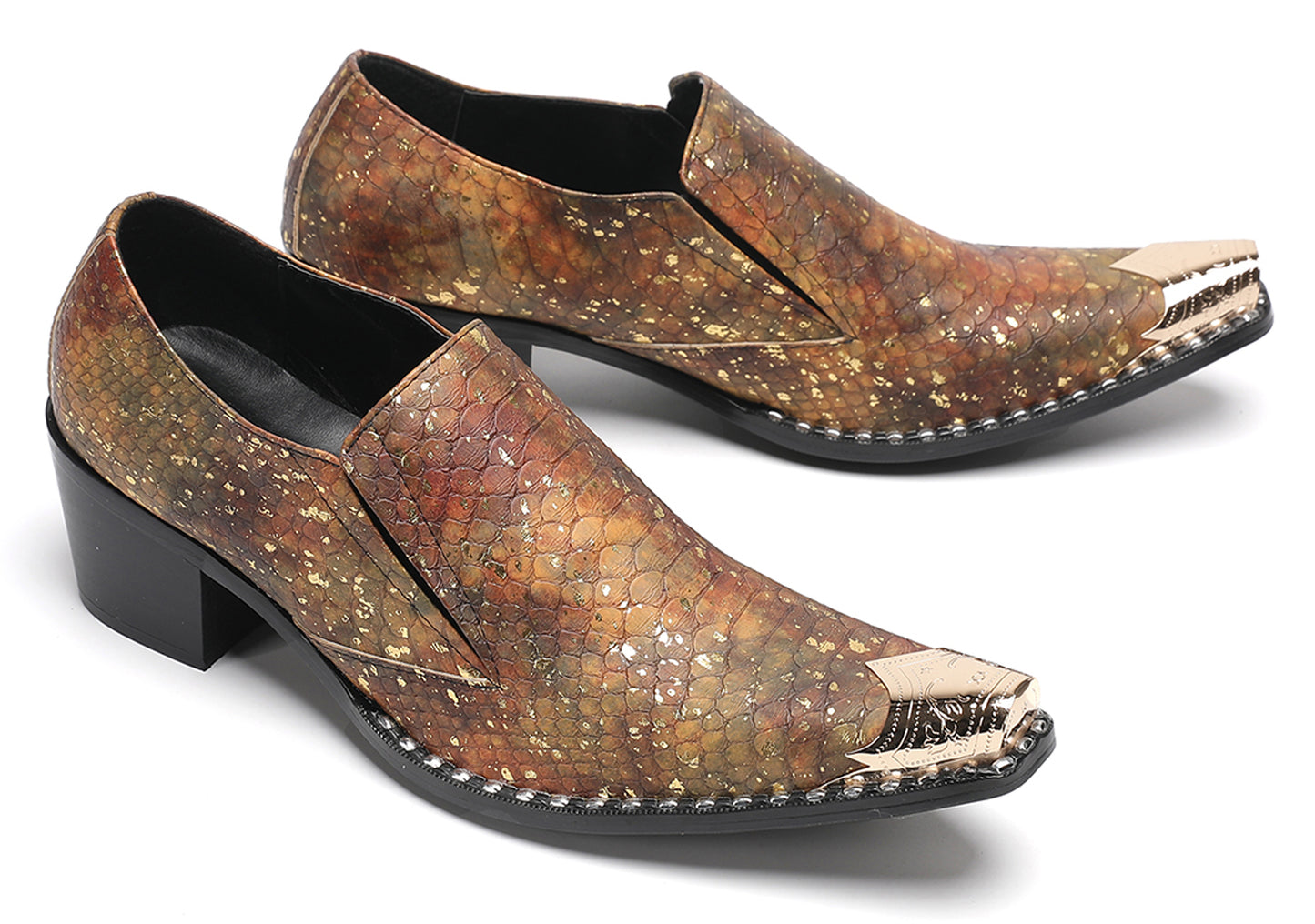 Mens Exotic Snakeskin Leather Slip-On Western Loafers