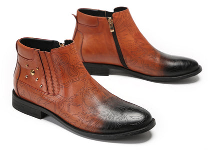 Mens Genuine Leather Zipper Beads Prom Casual Dress Ankle Boots