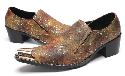Mens Exotic Snakeskin Leather Slip-On Western Loafers