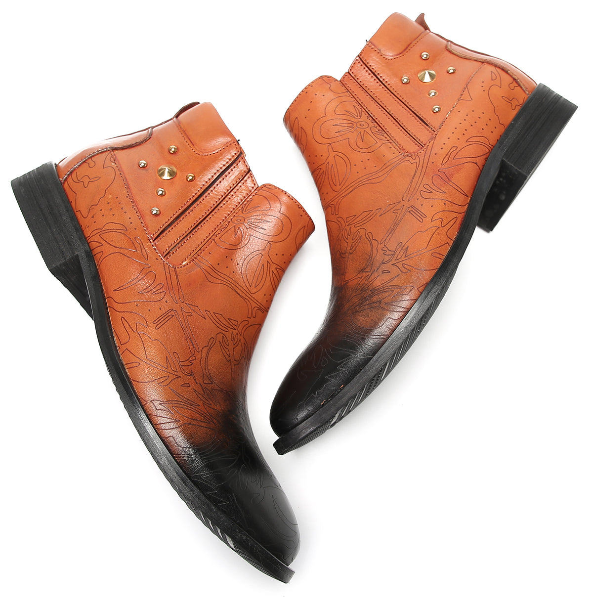 Mens Genuine Leather Zipper Beads Prom Casual Dress Ankle Boots