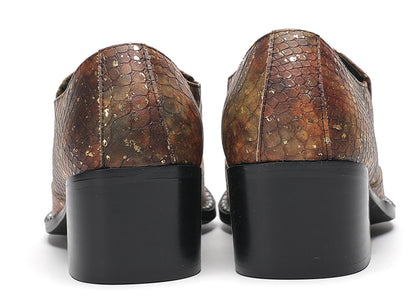 Mens Exotic Snakeskin Leather Slip-On Western Loafers
