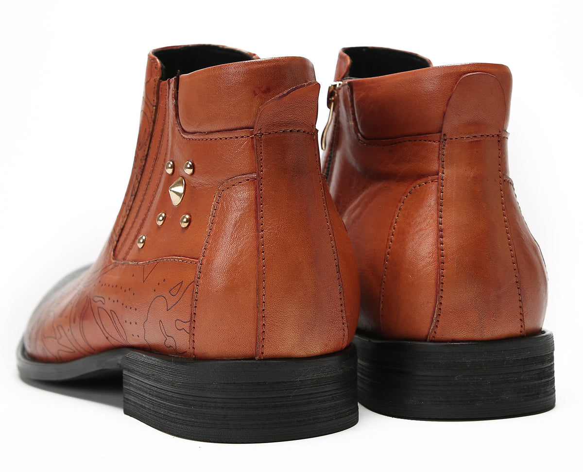 Mens Genuine Leather Zipper Beads Prom Casual Dress Ankle Boots