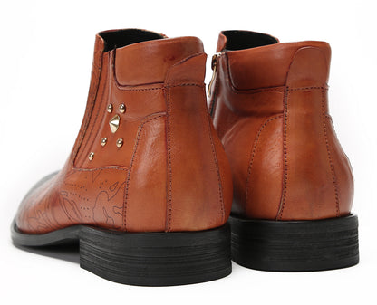 Mens Genuine Leather Zipper Beads Prom Casual Dress Ankle Boots