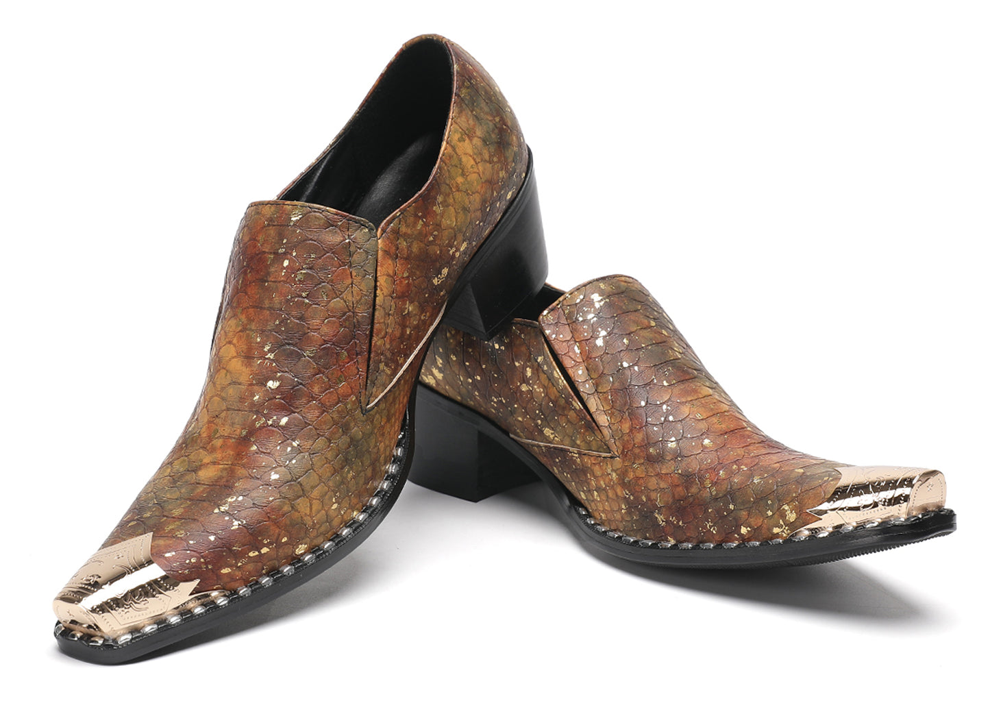 Mens Exotic Snakeskin Leather Slip-On Western Loafers