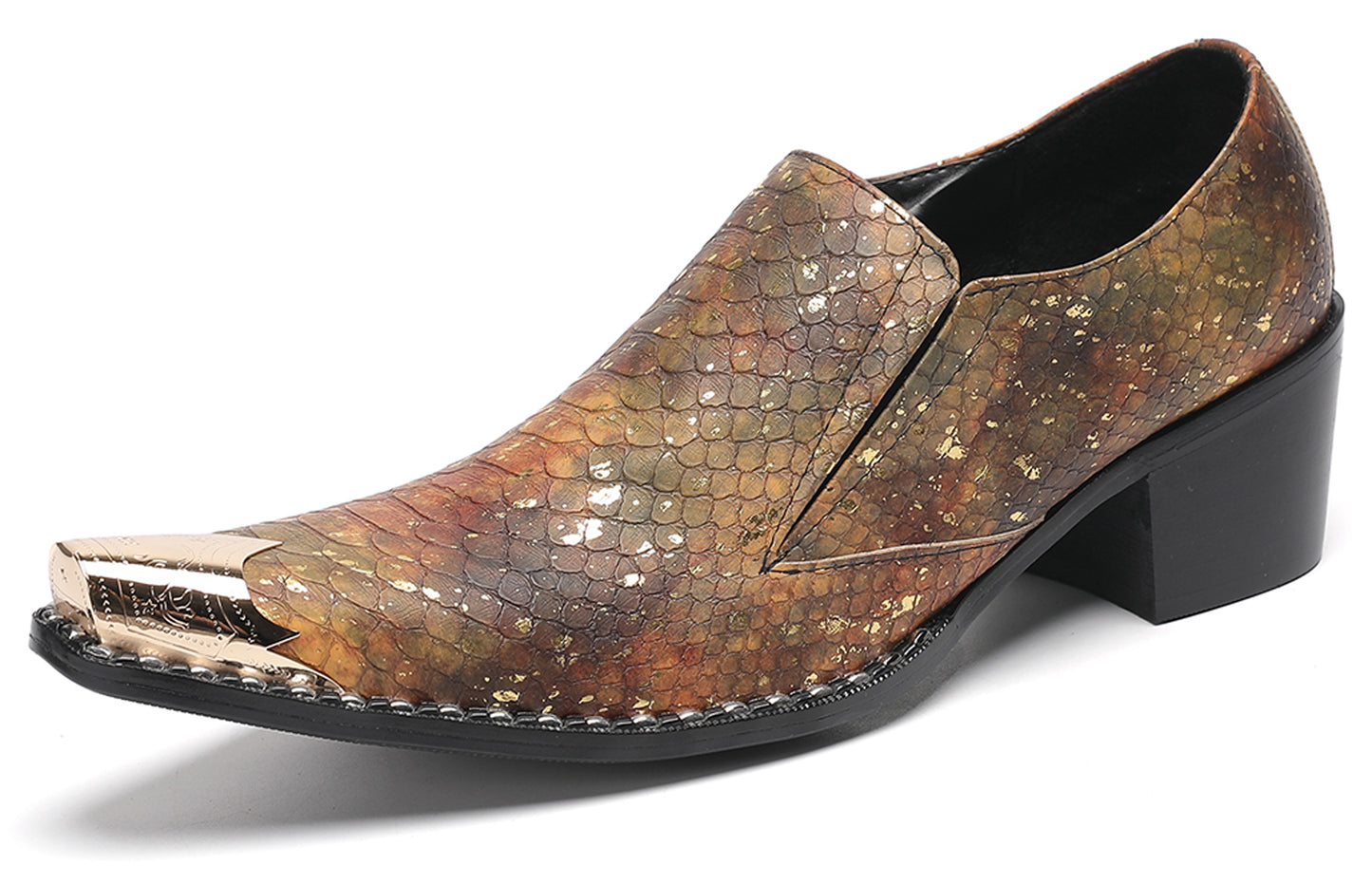 Mens Exotic Snakeskin Leather Slip-On Western Loafers