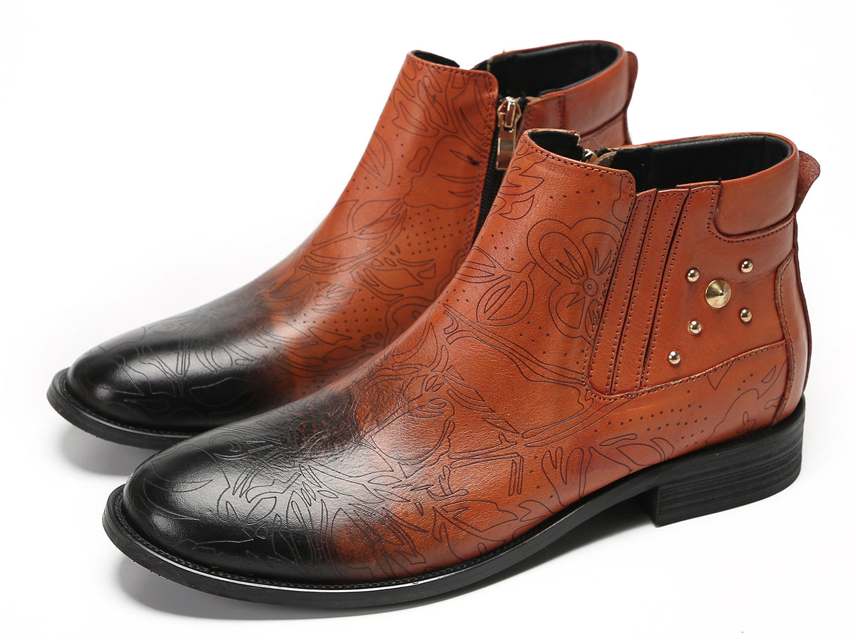 Mens Genuine Leather Zipper Beads Prom Casual Dress Ankle Boots